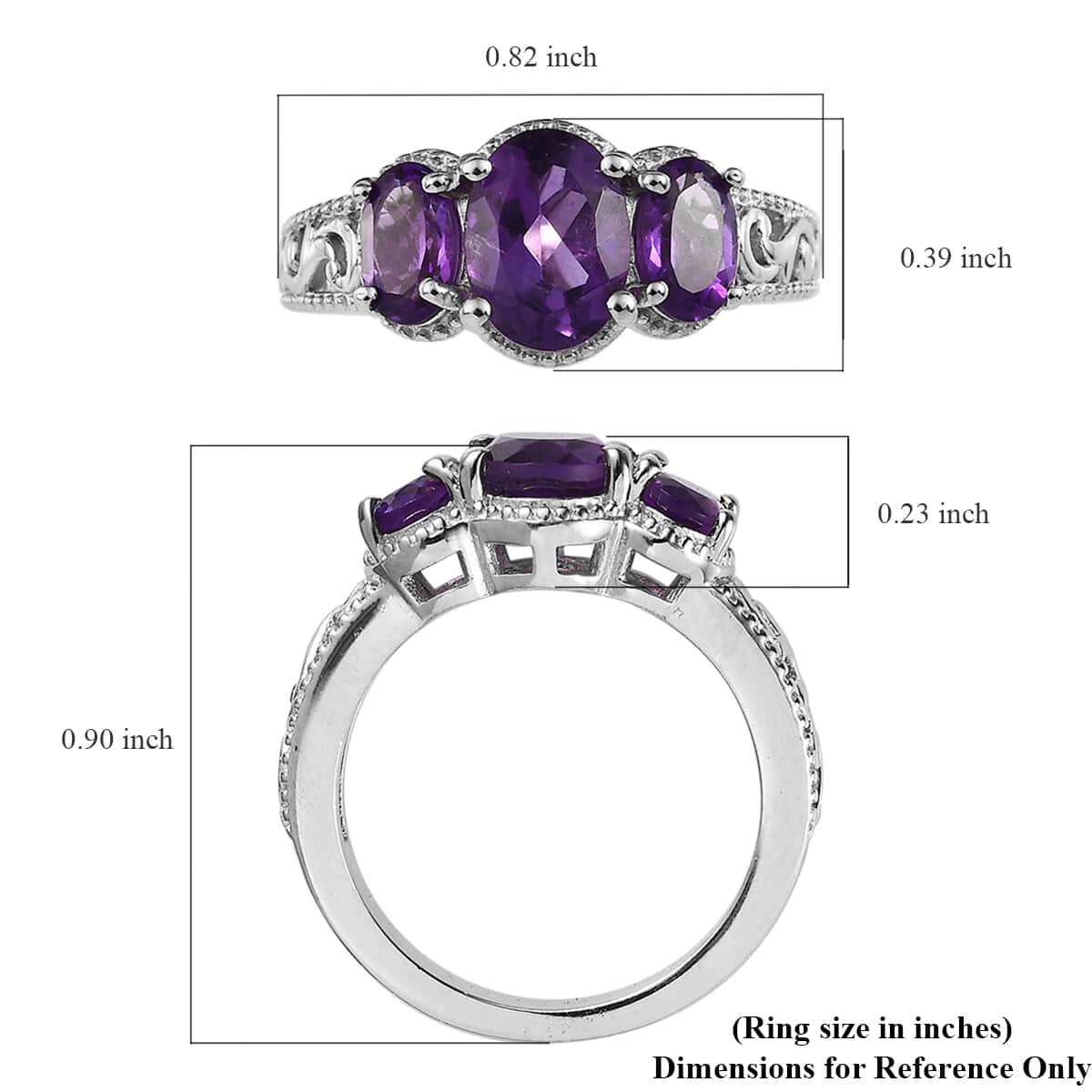 KARIS Amethyst 3 Stone Ring in Platinum Bond (Size 10.0) 2.00 ctw image number 5