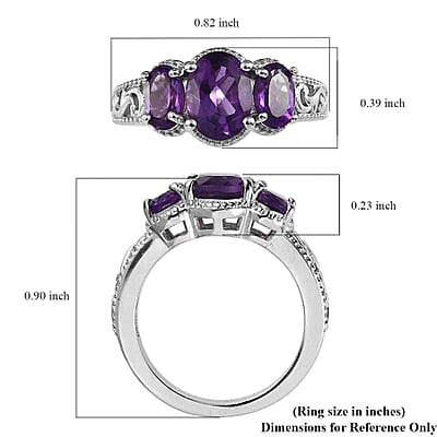 Karis Amethyst 3 Stone Ring in Platinum Bond (Size 10.0) 2.00 ctw