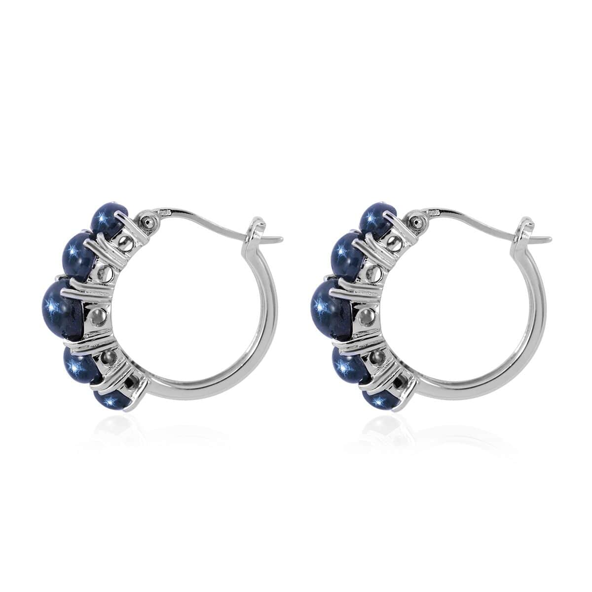 Blue Star Sapphire (DF) Hoop Earrings in Platinum Over Sterling Silver 12.85 ctw image number 2