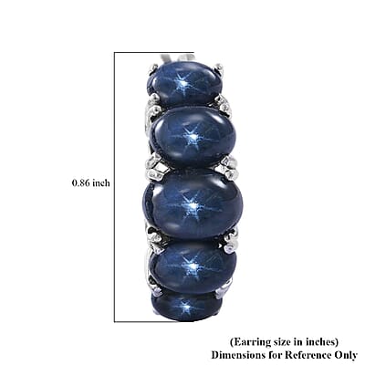 Blue Star Sapphire (DF) Hoop Earrings in Platinum Over Sterling Silver 12.85 ctw