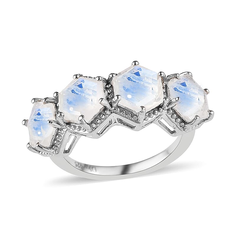 Premium Rainbow Moonstone Ring in Platinum Over Sterling Silver (Size 10.0) 4.00 ctw
