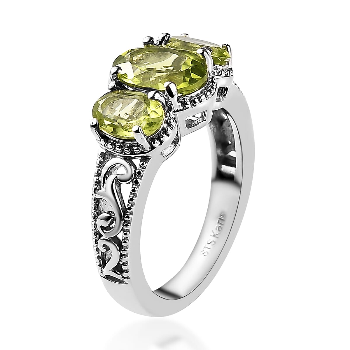 Karis Peridot 3 Stone Ring in Platinum Bond (Size 10) 2.20 ctw image number 3