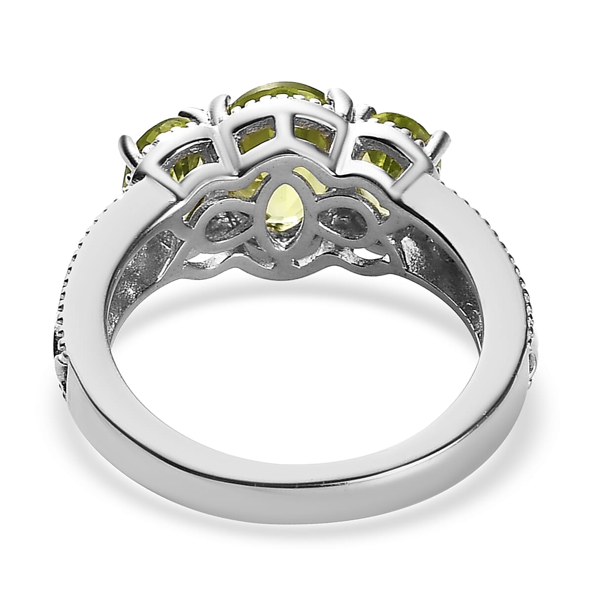 Karis Peridot 3 Stone Ring in Platinum Bond (Size 10) 2.20 ctw image number 4