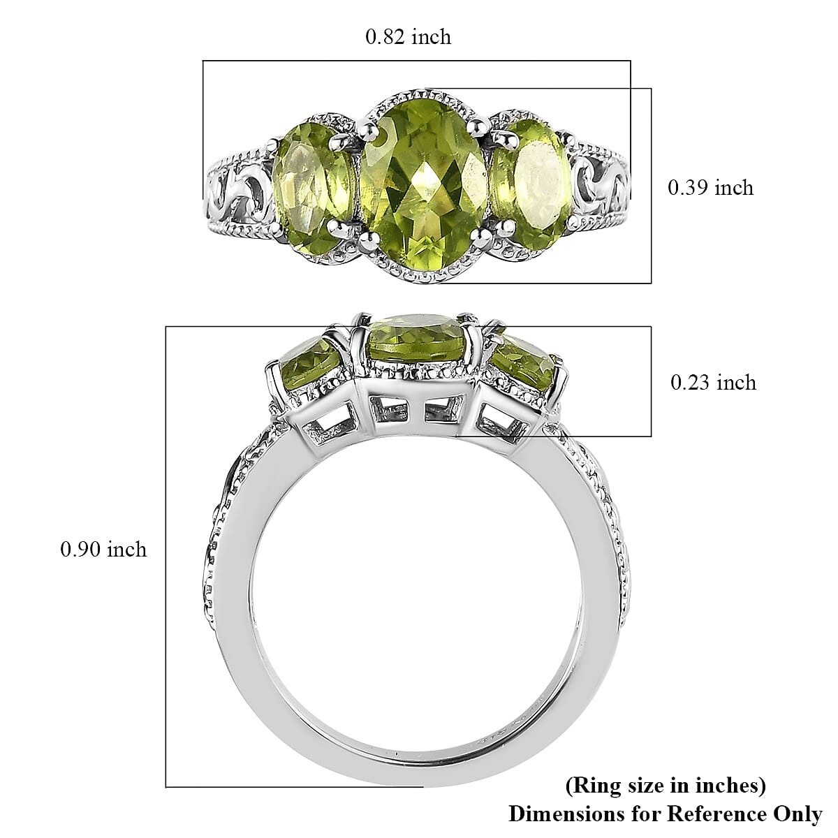 Karis Peridot 3 Stone Ring in Platinum Bond (Size 10) 2.20 ctw image number 5