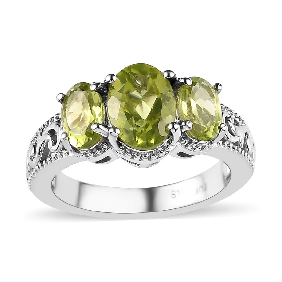 Karis Peridot 3 Stone Ring in Platinum Bond (Size 5.0) 2.20 ctw image number 0