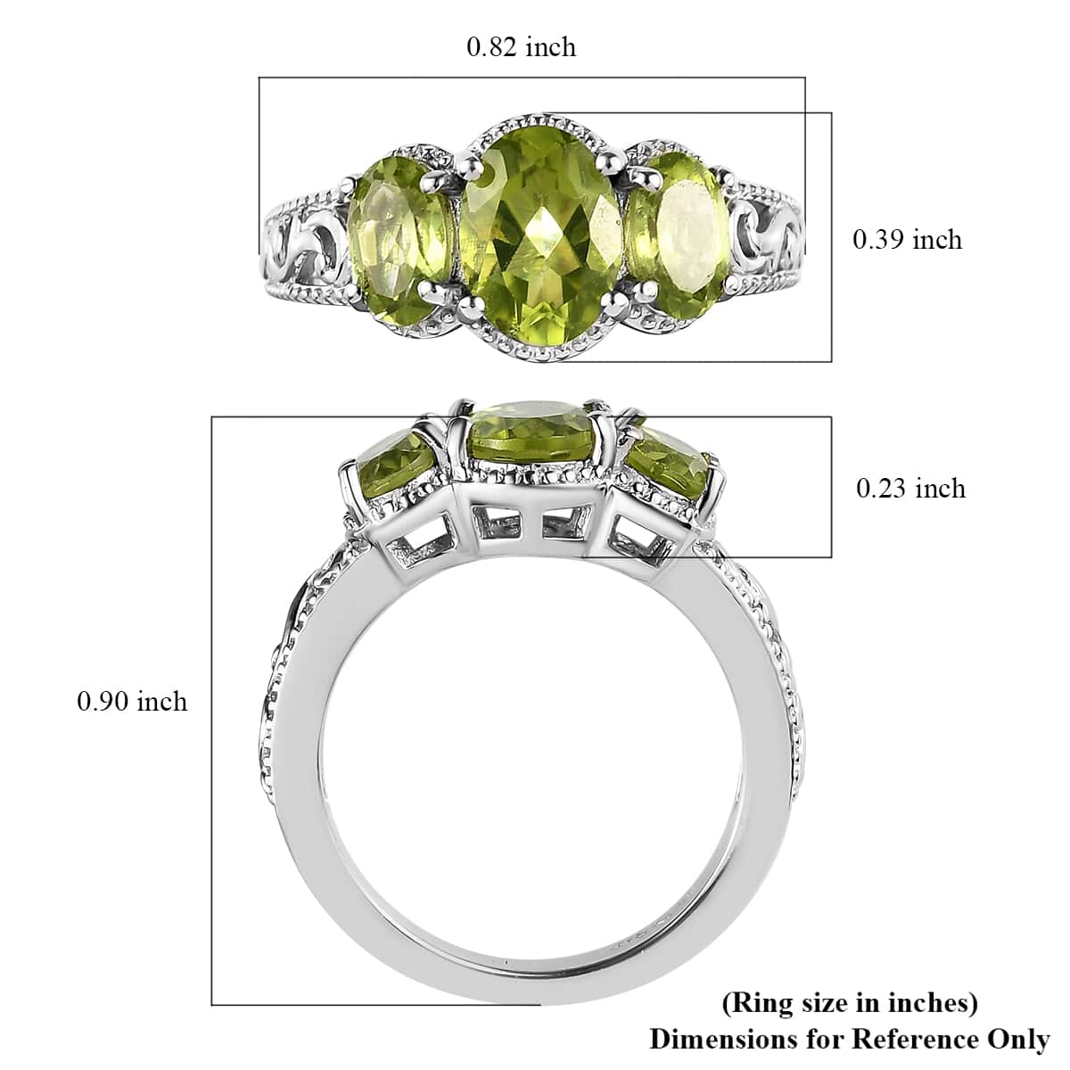 Karis Peridot 3 Stone Ring in Platinum Bond (Size 5.0) 2.20 ctw image number 5