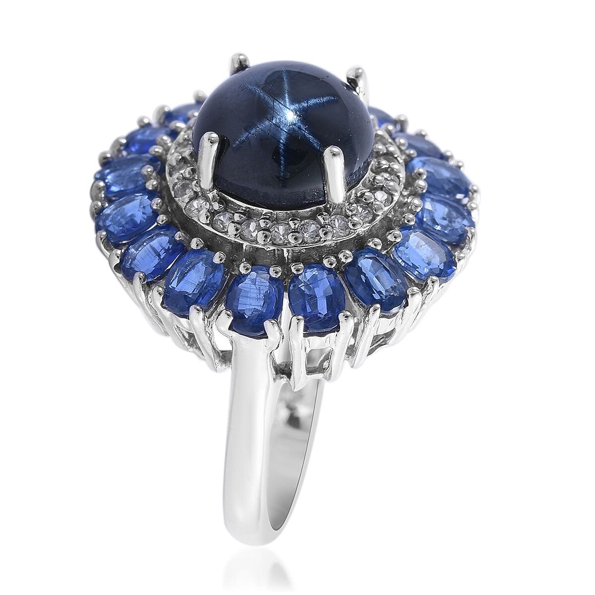 Blue Star Sapphire(DF) and Multi Gemstone Floral Ring in Platinum Over Sterling Silver (Size 7.0) 9.15 ctw image number 2