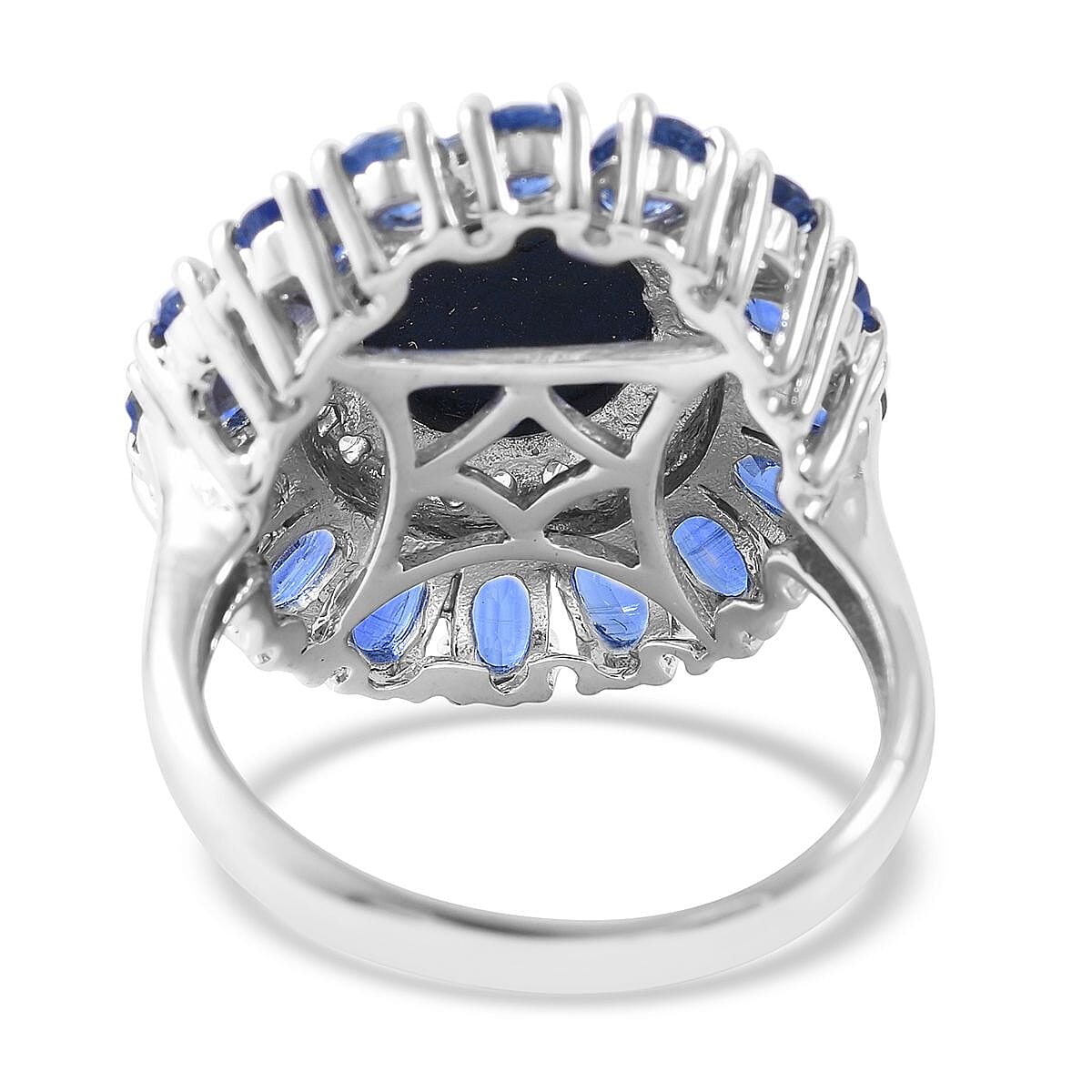 Blue Star Sapphire(DF) and Multi Gemstone Floral Ring in Platinum Over Sterling Silver (Size 7.0) 9.15 ctw image number 3