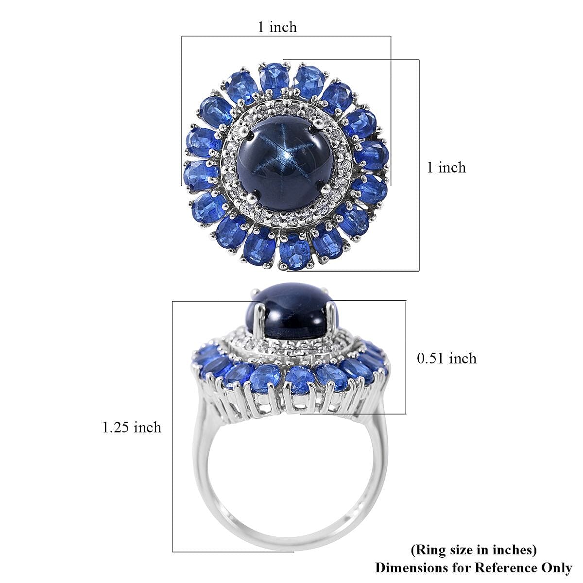 Blue Star Sapphire(DF) and Multi Gemstone Floral Ring in Platinum Over Sterling Silver (Size 7.0) 9.15 ctw image number 4