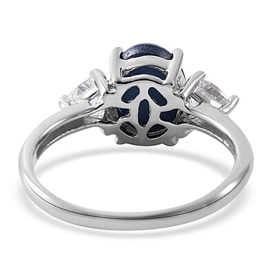 Blue Star Sapphire (DF) and White Zircon Ring in Platinum Over Sterling Silver (Size 10.0) 3.50 ctw
