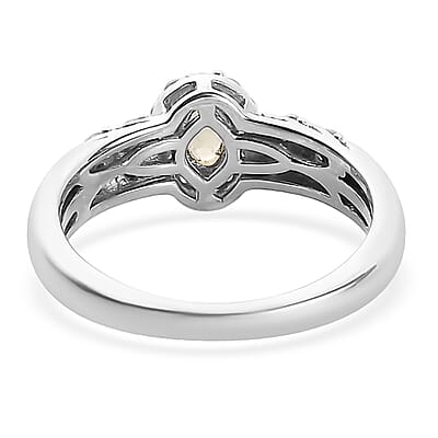 Brazilian Golden Apatite and White Zircon Halo Ring in Platinum Over Sterling Silver (Size 10.0) 0.50 ctw