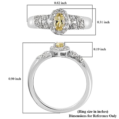 Brazilian Golden Apatite and White Zircon Halo Ring in Platinum Over Sterling Silver (Size 10.0) 0.50 ctw