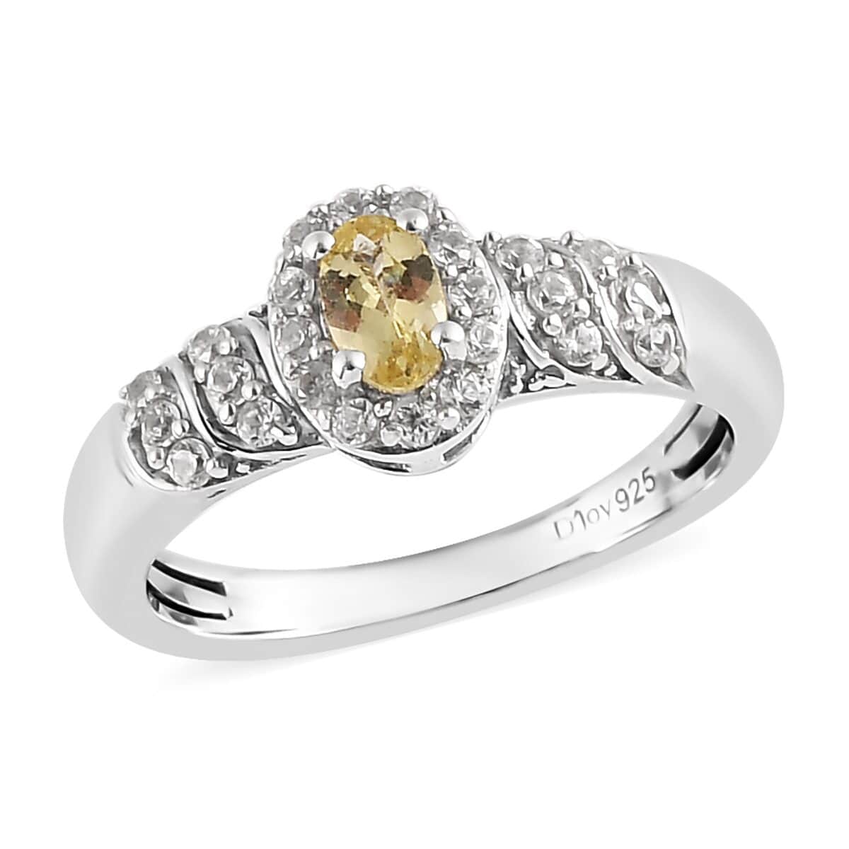 Brazilian Golden Apatite and White Zircon Halo Ring in Platinum Over Sterling Silver (Size 8.0) 0.50 ctw image number 0