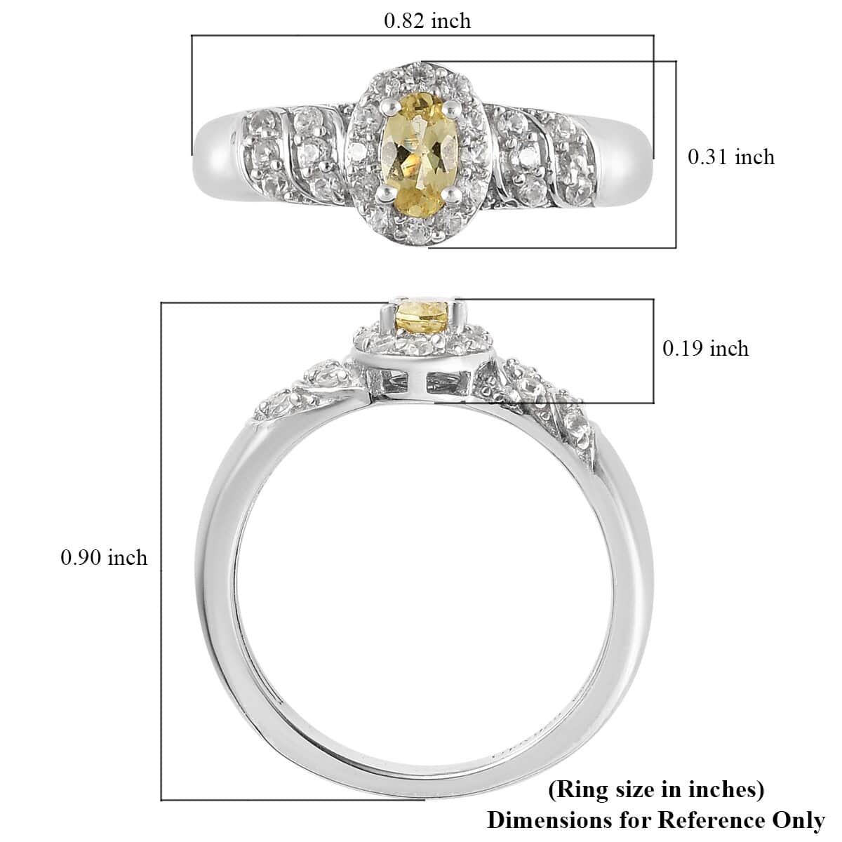 Brazilian Golden Apatite and White Zircon Halo Ring in Platinum Over Sterling Silver (Size 8.0) 0.50 ctw image number 5