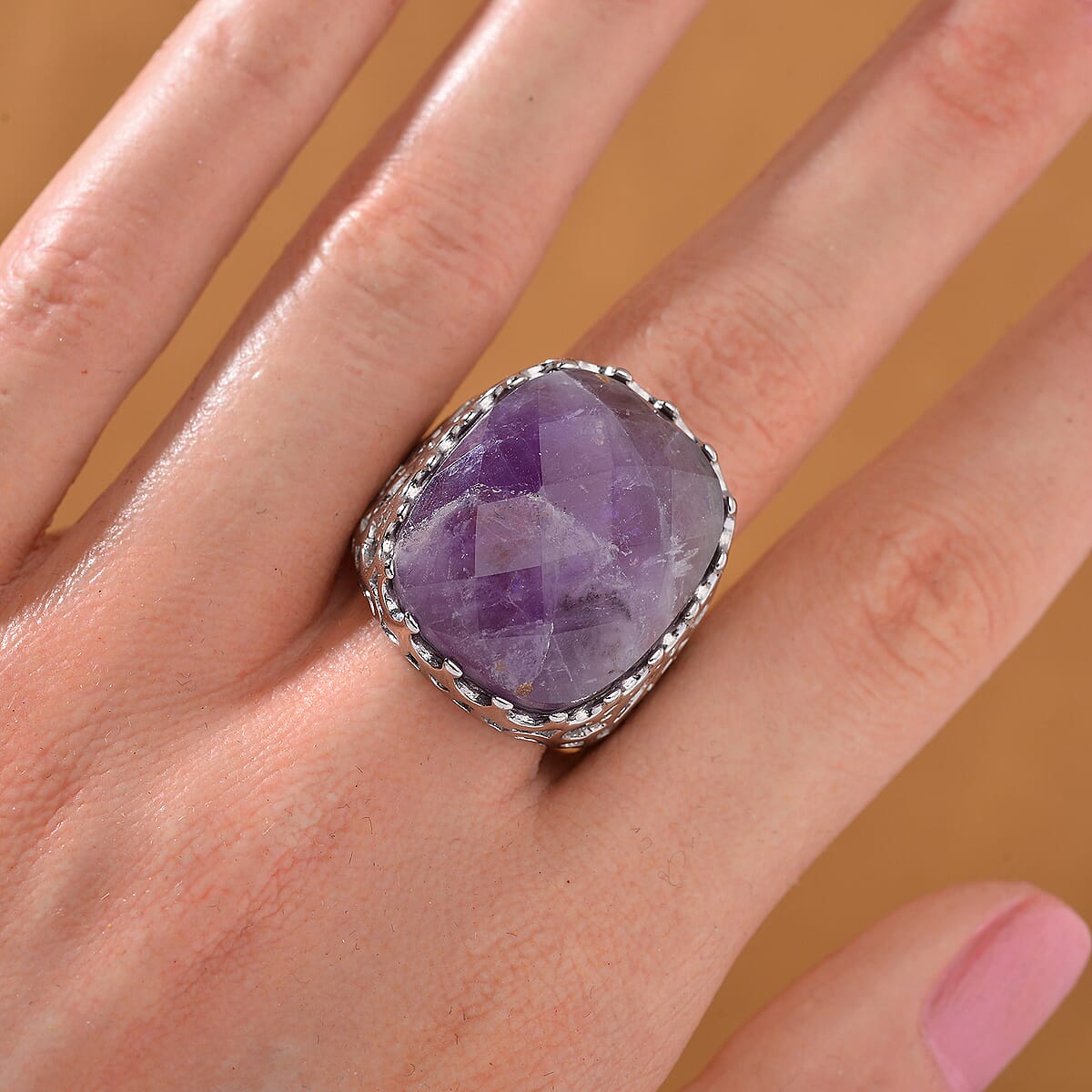 African Amethyst 15.00 ctw Ring in Stainless Steel (Size 10.0)  image number 1