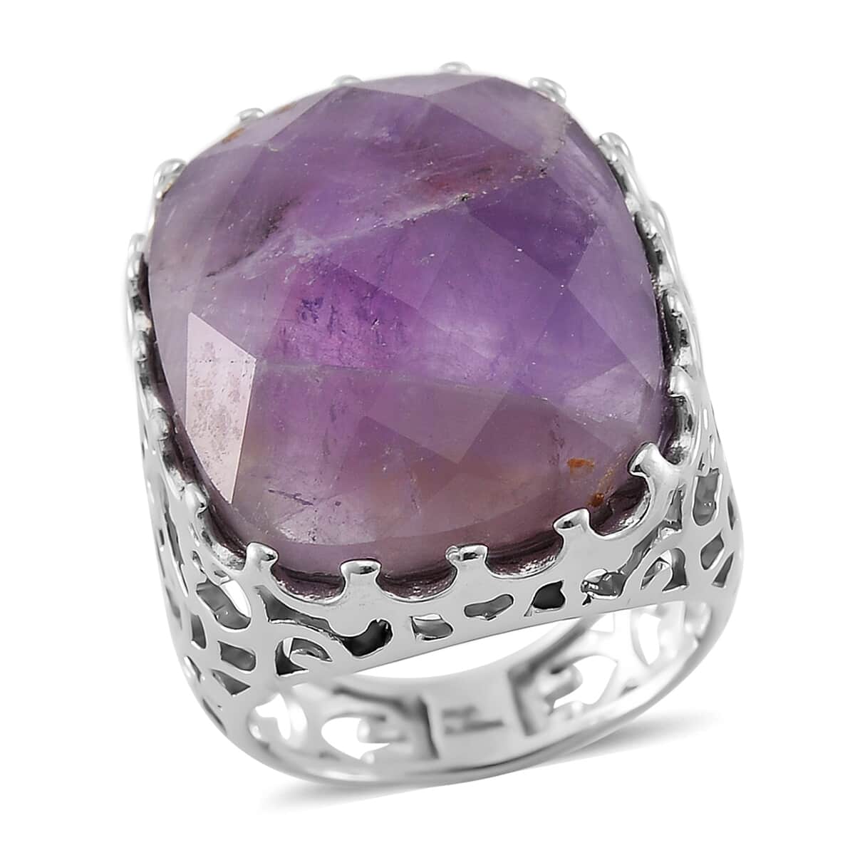 African Amethyst 15.00 ctw Ring in Stainless Steel (Size 6.0)  image number 0