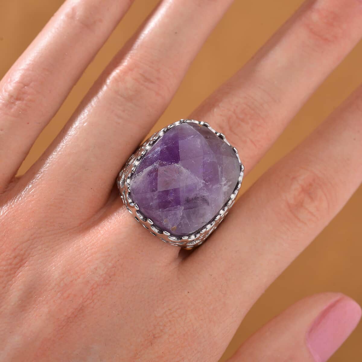 African Amethyst 15.00 ctw Ring in Stainless Steel (Size 6.0)  image number 1