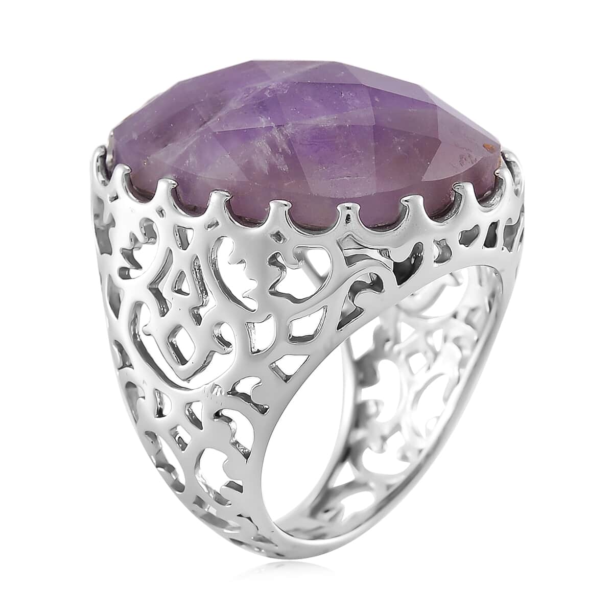 African Amethyst 15.00 ctw Ring in Stainless Steel (Size 6.0)  image number 2