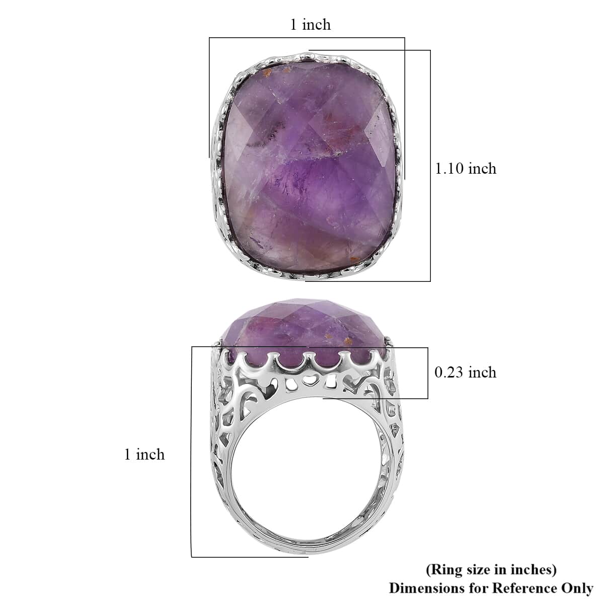 African Amethyst 15.00 ctw Ring in Stainless Steel (Size 6.0)  image number 4