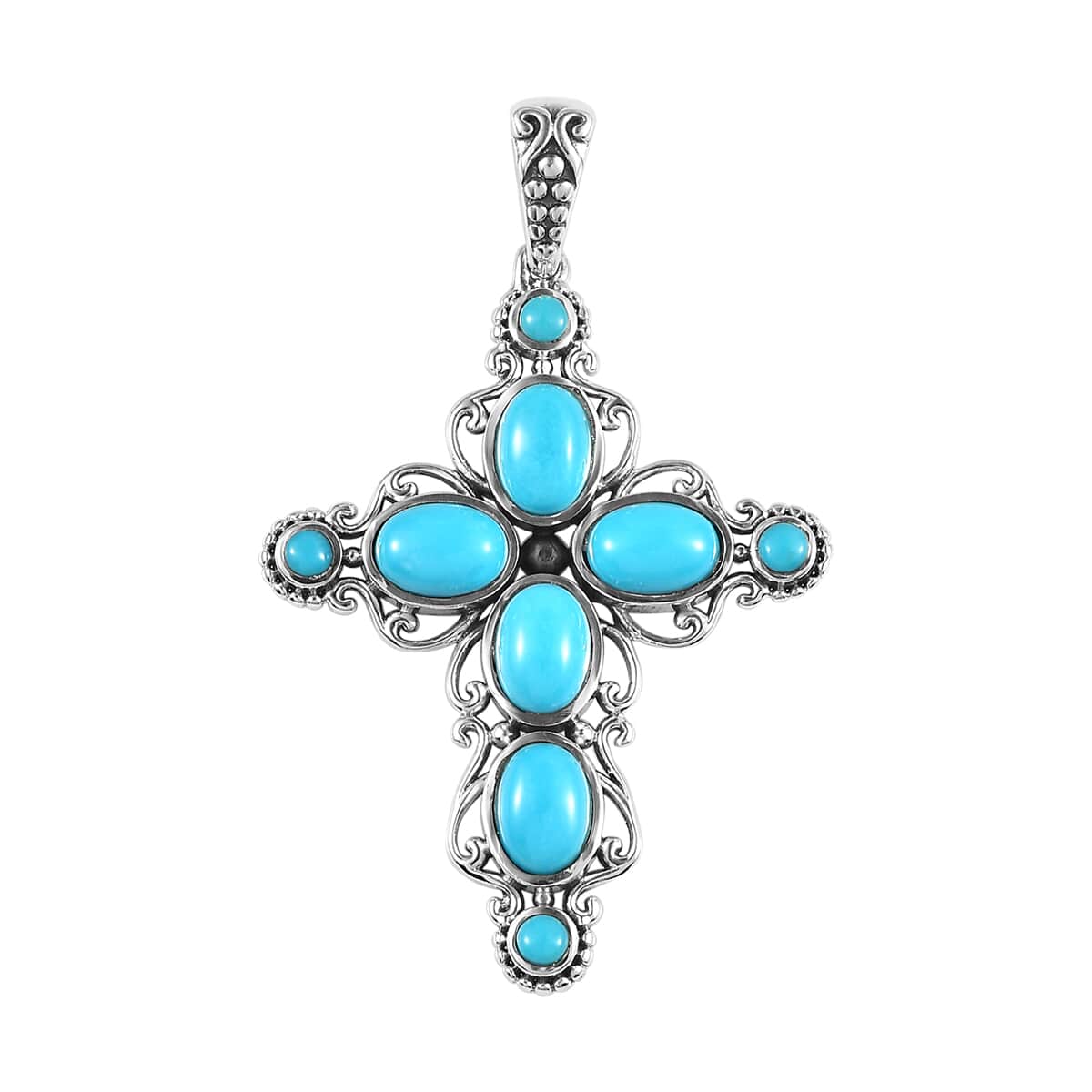 Artisan Crafted Sleeping Beauty Turquoise Cross Pendant in Sterling Silver 3.85 ctw image number 0