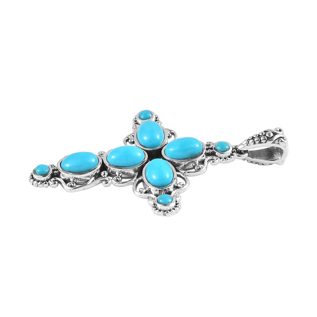 Artisan Crafted Sleeping Beauty Turquoise Cross Pendant in Sterling Silver 3.85 ctw image number 3