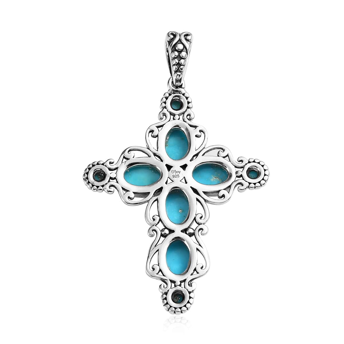 Artisan Crafted Sleeping Beauty Turquoise Cross Pendant in Sterling Silver 3.85 ctw image number 4