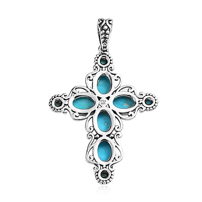 Artisan Crafted Sleeping Beauty Turquoise Cross Pendant in Sterling Silver 3.85 ctw