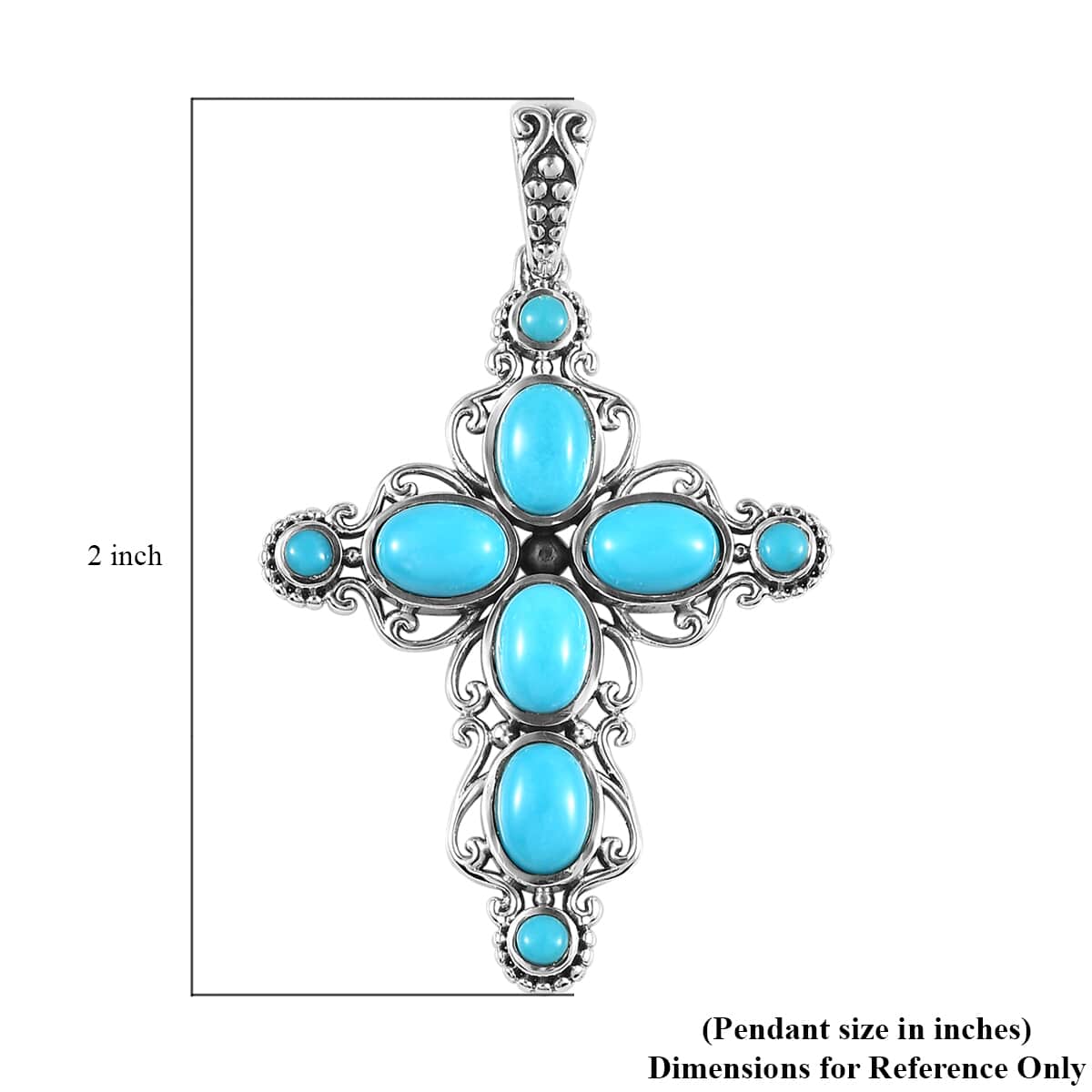 Artisan Crafted Sleeping Beauty Turquoise Cross Pendant in Sterling Silver 3.85 ctw image number 5