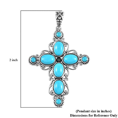 Artisan Crafted Sleeping Beauty Turquoise Cross Pendant in Sterling Silver 3.85 ctw