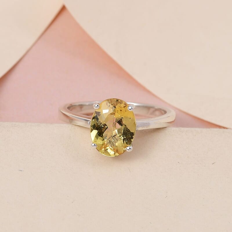 Brazilian Golden Apatite Solitaire Ring in Platinum Over Sterling Silver (Size 10.0) 1.85 ctw