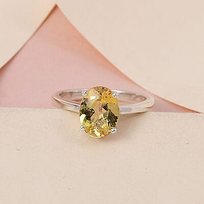 Brazilian Golden Apatite Solitaire Ring in Platinum Over Sterling Silver (Size 7.0) 1.85 ctw