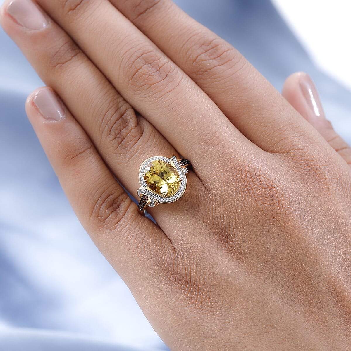 Brazilian Golden Apatite, Natural White and Coffee Zircon Ring in Vermeil Yellow Gold Over Sterling Silver (Size 10.0) 4.50 ctw image number 2