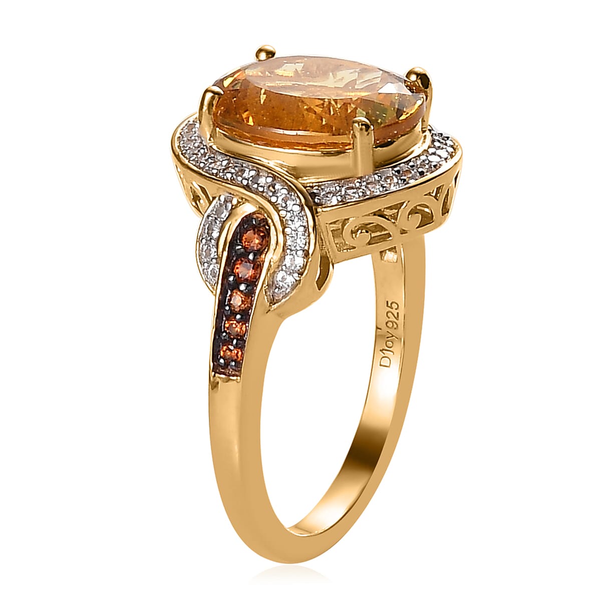Brazilian Golden Apatite, Natural White and Coffee Zircon Ring in Vermeil Yellow Gold Over Sterling Silver (Size 10.0) 4.50 ctw image number 3