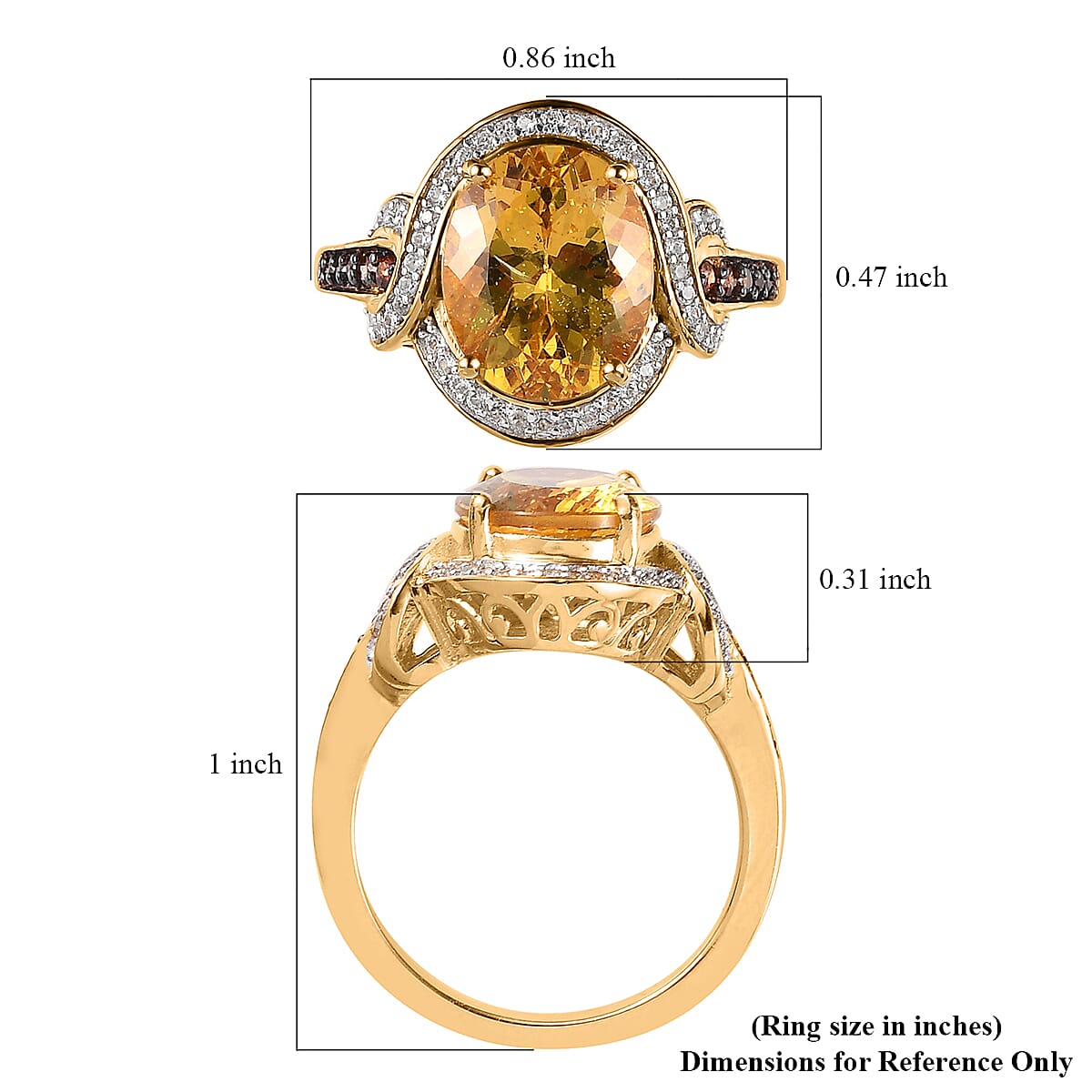 Brazilian Golden Apatite, Natural White and Coffee Zircon Ring in Vermeil Yellow Gold Over Sterling Silver (Size 10.0) 4.50 ctw image number 5