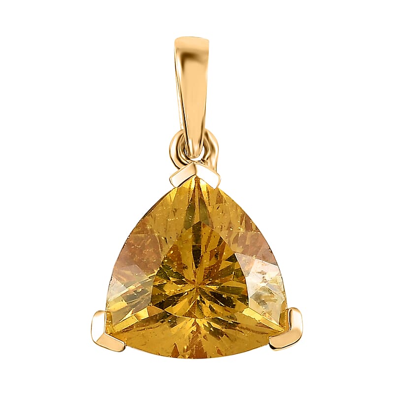 Brazilian Golden Apatite Solitaire Pendant in Vermeil Yellow Gold Over Sterling Silver 4.40 ctw