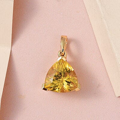 Brazilian Golden Apatite Solitaire Pendant in Vermeil Yellow Gold Over Sterling Silver 4.40 ctw