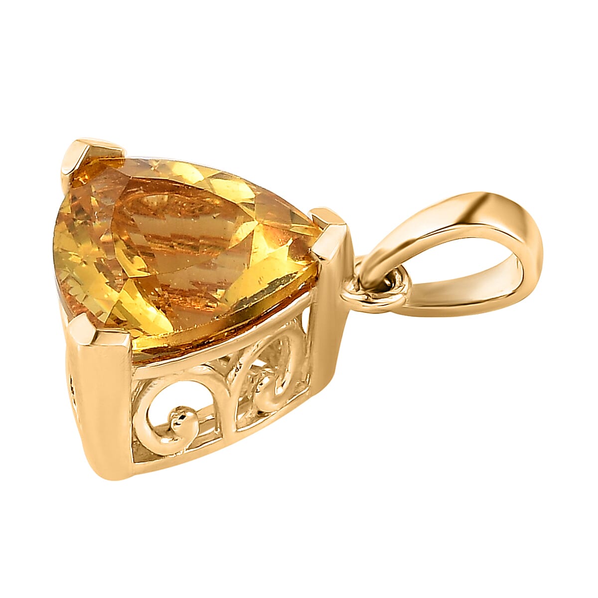 Brazilian Golden Apatite Solitaire Pendant in Vermeil Yellow Gold Over Sterling Silver 4.40 ctw