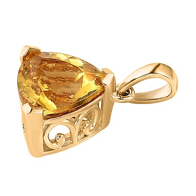 Brazilian Golden Apatite Solitaire Pendant in Vermeil Yellow Gold Over Sterling Silver 4.40 ctw