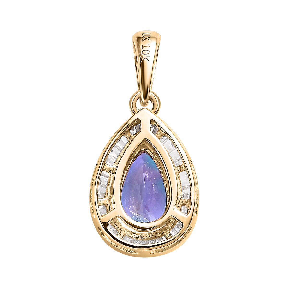 Luxoro 10K Yellow Gold Premium Peacock Tanzanite and Diamond Halo Pendant 1.10 ctw