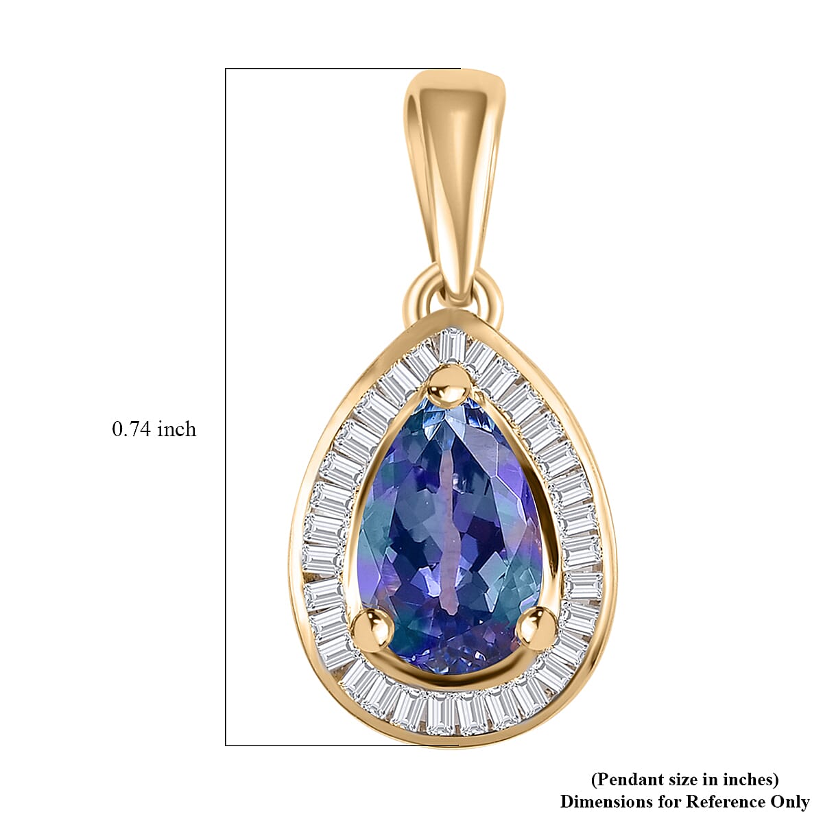 Luxoro 10K Yellow Gold Premium Peacock Tanzanite and Diamond Halo Pendant 1.10 ctw