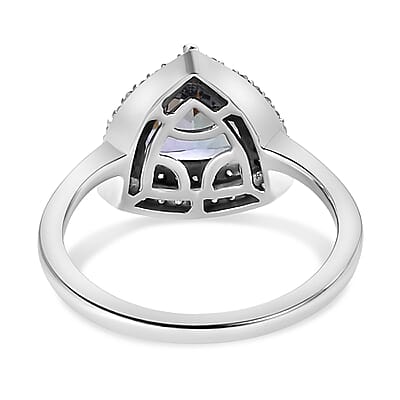Luxoro 10K White Gold Premium Peacock Tanzanite, Natural Champagne and White Diamond Double Halo Ring (Size 6.0) 2.00 ctw