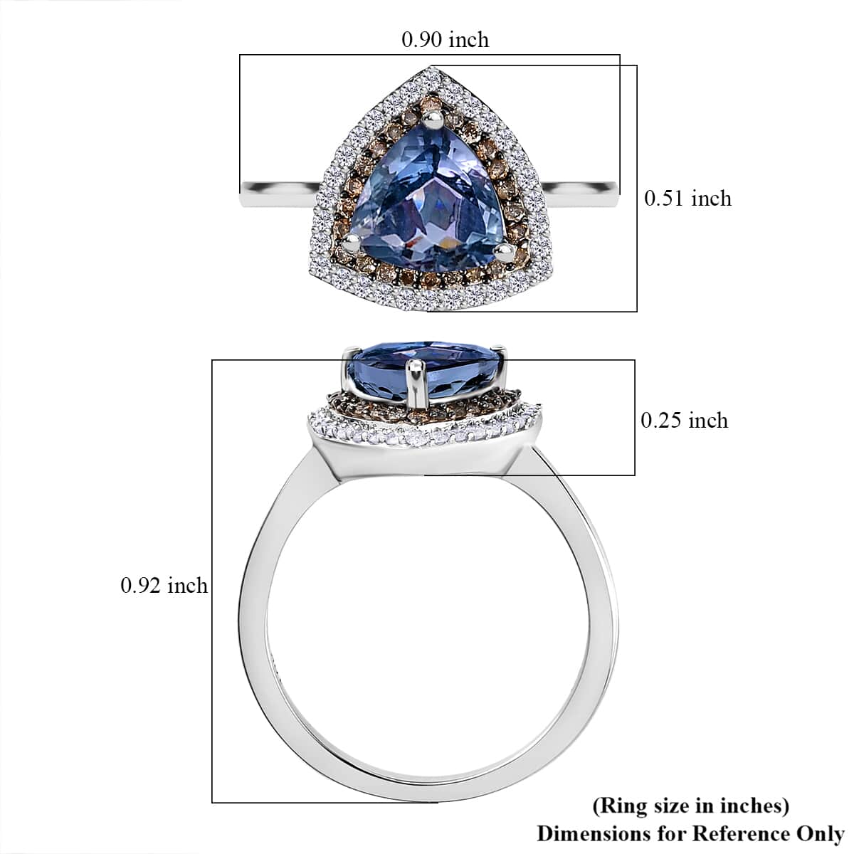 LUXORO 10K White Gold Premium Peacock Tanzanite, Natural Champagne and White Diamond Double Halo Ring 2.75 Grams 2.00 ctw image number 5