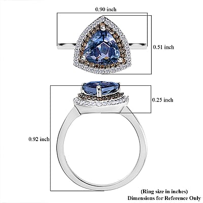 Luxoro 10K White Gold Premium Peacock Tanzanite, Natural Champagne and White Diamond Double Halo Ring (Size 6.0) 2.00 ctw