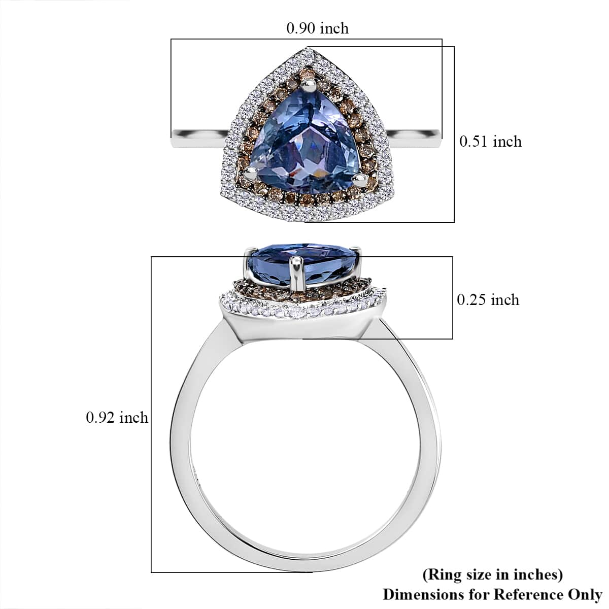 Luxoro 10K White Gold Premium Peacock Tanzanite, Natural Champagne and White Diamond Double Halo Ring (Size 8.0) 2.00 ctw image number 5