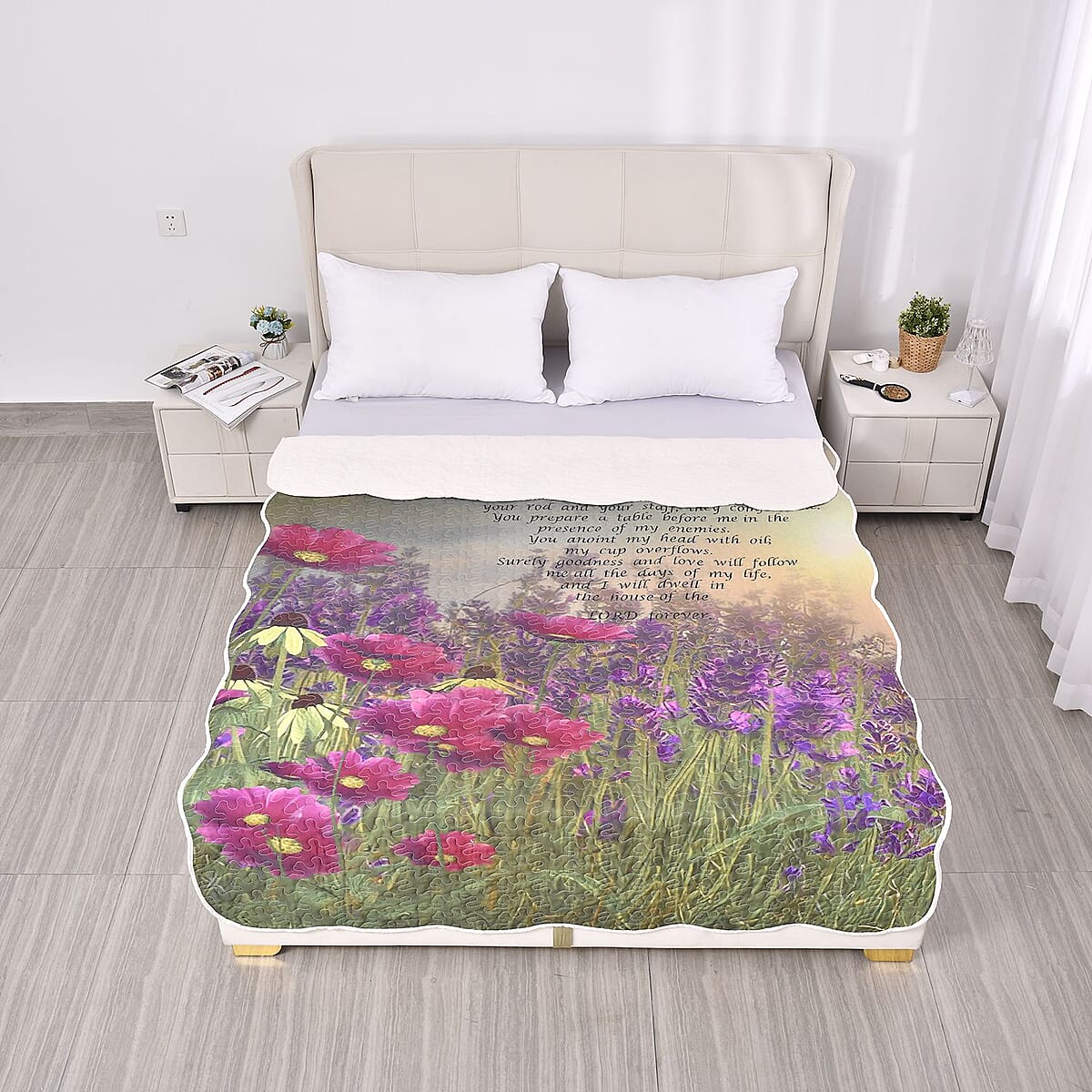 Homesmart Psalms 23 Green Digital Printed Microfiber Quilted Blanket image number 1