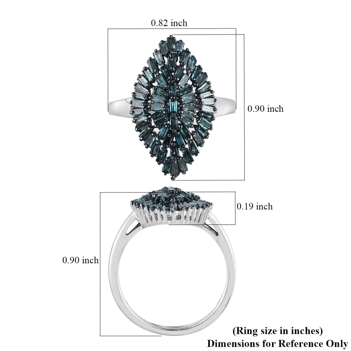 Blue Diamond Ring in Rhodium and Platinum Over Sterling Silver, Silver Sparkle Ring, Engagement Rings, Wedding Rings For Her (Size 10.0) 1.00 ctw image number 5