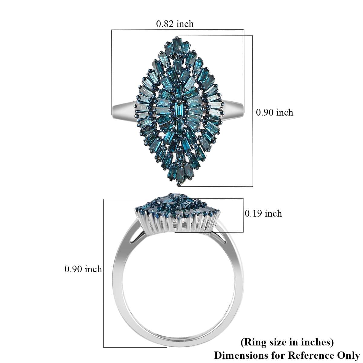 Blue Diamond Ring in Rhodium and Platinum Over Sterling Silver, Silver Sparkle Ring, Engagement Rings, Wedding Rings For Her (Size 10.0) 1.00 ctw image number 7