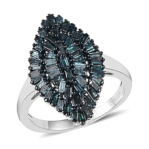 D'Joy Blue Diamond Ring in Rhodium and Platinum Over Sterling Silver, Silver Sparkle Ring, Engagement Rings, Wedding Rings For Her (Size 6.0) 1.00 ctw