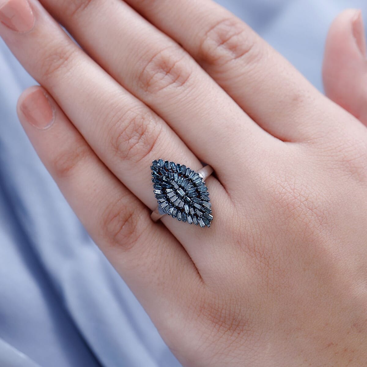 D'Joy Blue Diamond Ring in Rhodium and Platinum Over Sterling Silver, Silver Sparkle Ring, Engagement Rings, Wedding Rings For Her (Size 6.0) 1.00 ctw image number 2