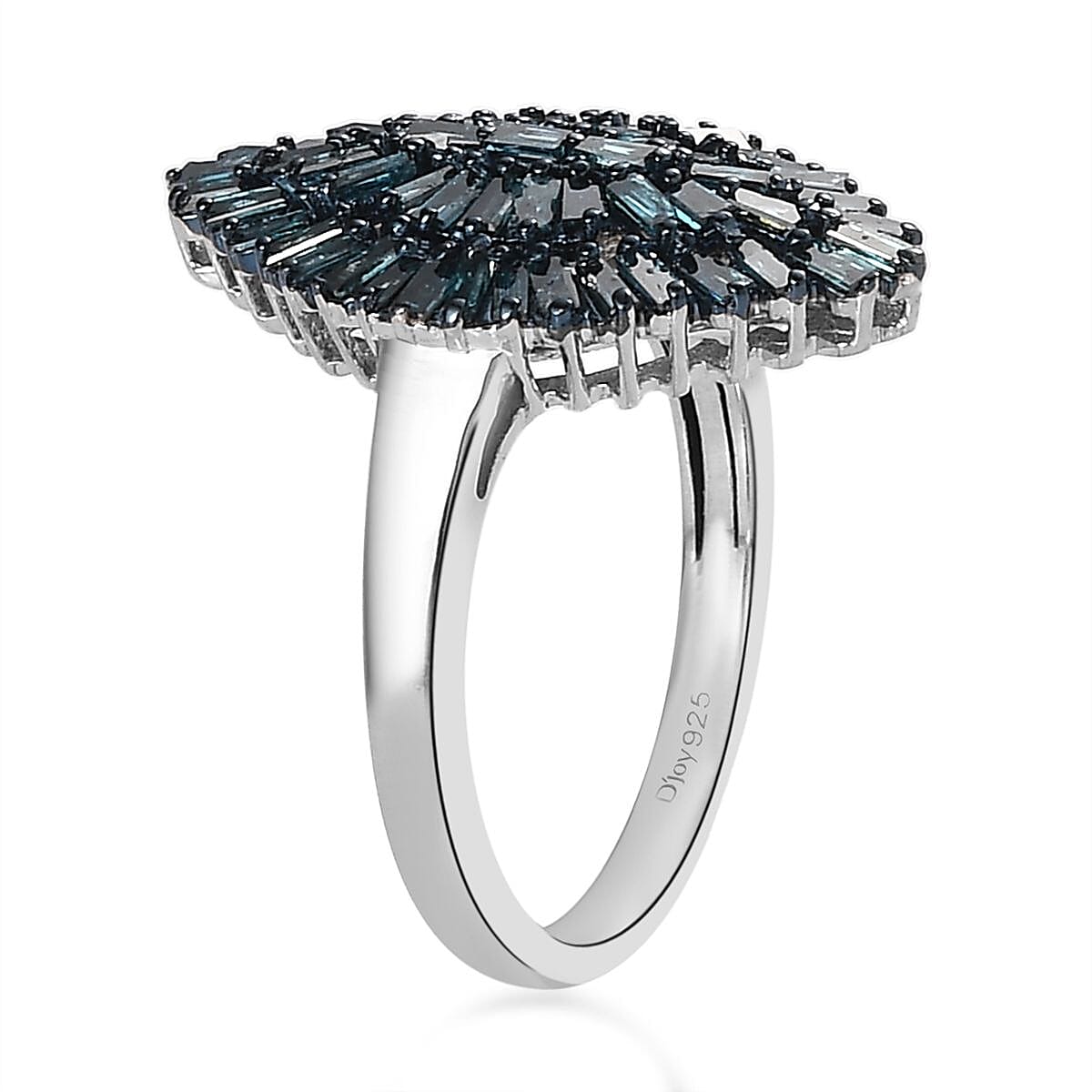 D'Joy Blue Diamond Ring in Rhodium and Platinum Over Sterling Silver, Silver Sparkle Ring, Engagement Rings, Wedding Rings For Her (Size 6.0) 1.00 ctw image number 3